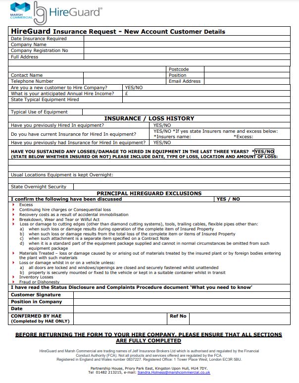 Hireguard Insurance Request Form